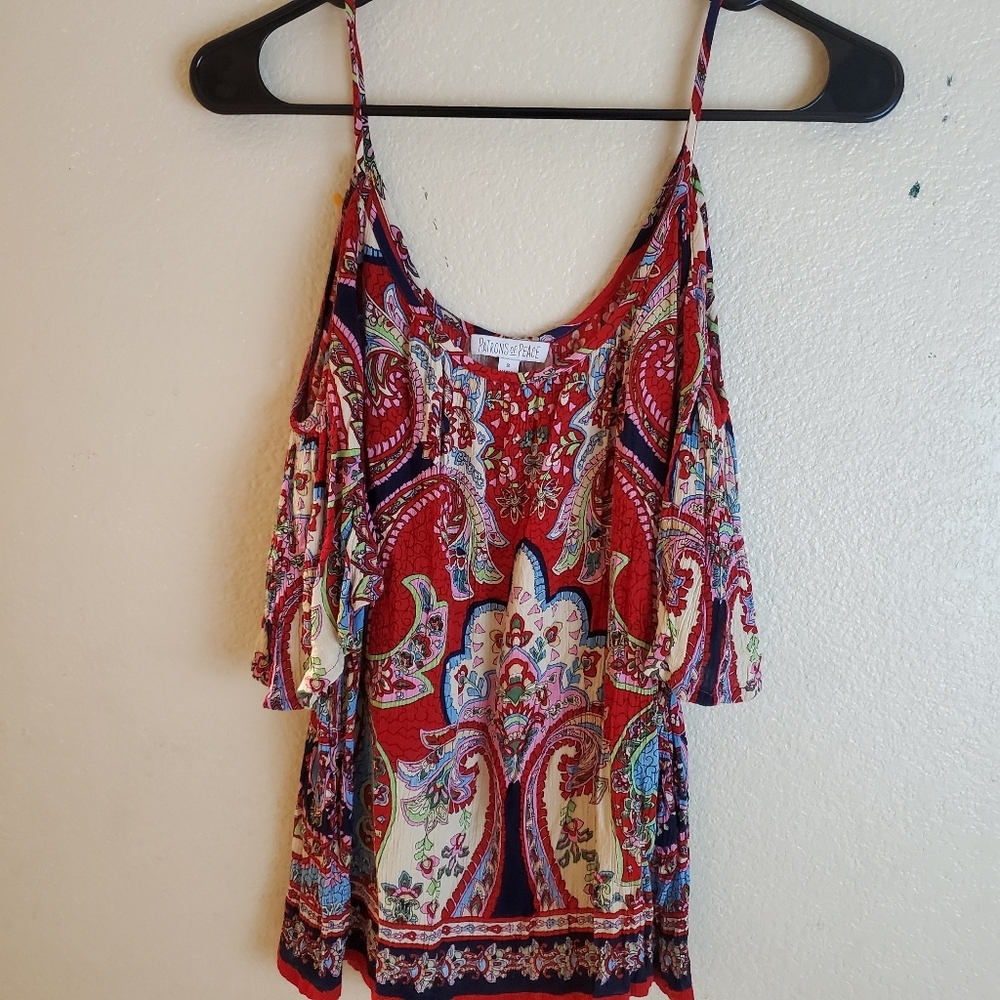 Patrons of Peace Cold Shoulder Paisley Boho Top